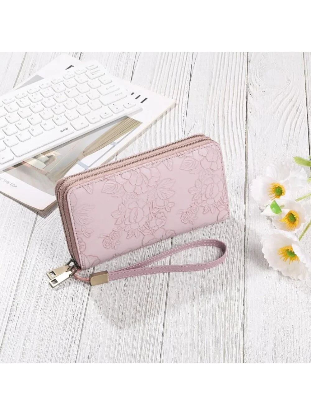 Stylish RFID Leather Wristlet Wallet for Women with Grip Strap - Secure & Chic